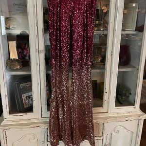 Burgundy Ombre Sequin Flare Pants Size Medium